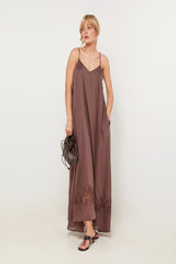 LONG BI MATERIAL LACE STRAP DRESS
