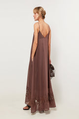 LONG BI MATERIAL LACE STRAP DRESS