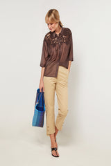 BI MATERIAL LACE SHORT SLEEVE BLOUSE