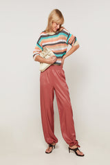 BRICK RED TAPERED HEM FLUID TROUSERS