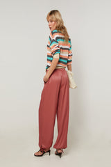 BRICK RED TAPERED HEM FLUID TROUSERS