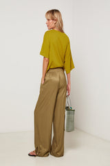 KHAKI TAPERED HEM FLUID TROUSERS