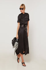 BLACK LONG SHORT SLEEVE SHIRT DRESS