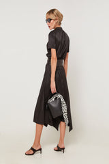 BLACK LONG SHORT SLEEVE SHIRT DRESS