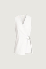 WHITE SLEEVELESS LINEN JACKET