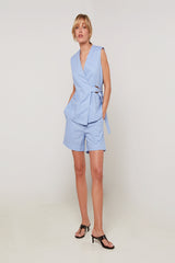 SKY BLUE SLEEVELESS LINEN JACKET