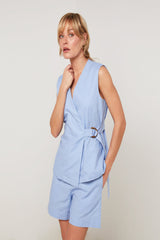 SKY BLUE SLEEVELESS LINEN JACKET