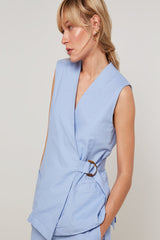 SKY BLUE SLEEVELESS LINEN JACKET