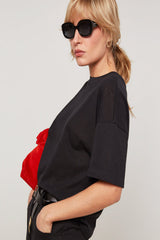 BLACK OVERSIZED CROPPED T-SHIRT