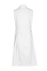 FRAYED FLORAL DETAIL WHITE SLEEVELESS DRESS