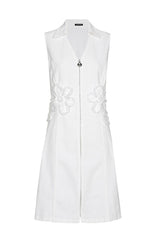 FRAYED FLORAL DETAIL WHITE SLEEVELESS DRESS