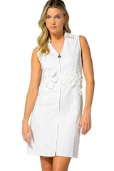 FRAYED FLORAL DETAIL WHITE SLEEVELESS DRESS