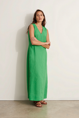 ROSEAU GREEN LONG LINEN DRESS