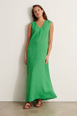 ROSEAU GREEN LONG LINEN DRESS