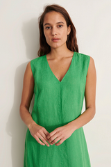 ROSEAU GREEN LONG LINEN DRESS