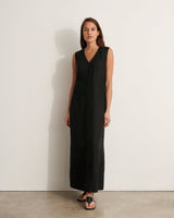 ROSEAU BLACK LONG LINEN DRESS