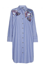 FLORAL EMBROIDERED STRIPED SHIRT DRESS