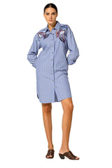 FLORAL EMBROIDERED STRIPED SHIRT DRESS