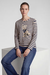 DOG MOTIF STRIPED SHIRT