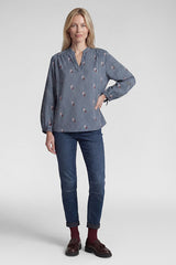 STAND-UP COLLAR STRIPED SLIP-ON BLOUSE