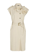 CREAM DETACHABLE FLOWER SAFARI DRESS