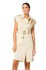 CREAM DETACHABLE FLOWER SAFARI DRESS