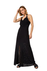 OPEN BACK LACE TEXTURED MAXI DRESS