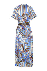 BLUE FOLIAGE PRINT STRAIGHT MIDI DRESS
