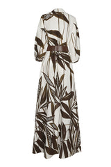 BROWN BOTANICAL PRINT MAXI DRESS