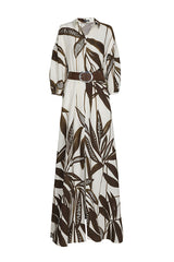 BROWN BOTANICAL PRINT MAXI DRESS