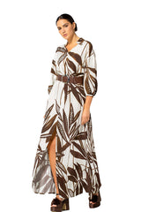 BROWN BOTANICAL PRINT MAXI DRESS