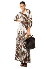 BROWN BOTANICAL PRINT MAXI DRESS