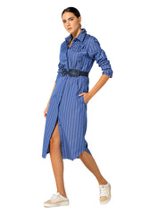 FLORAL DETAIL STRIPED MIDI SHIRT DRESS