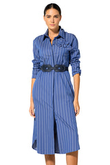 FLORAL DETAIL STRIPED MIDI SHIRT DRESS