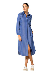 FLORAL DETAIL STRIPED MIDI SHIRT DRESS