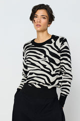 BLACK ZEBRA JACQUARD CREWNECK SWEATER