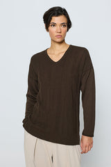 BROWN KNIT DETAIL SIDE SLIT SWEATER