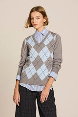 DIAMOND-PATTERNED TRICOLOR SWEATER