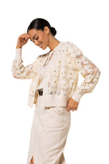 NATURAL EMBROIDERED FLORAL DETAIL TULLE CARDIGAN
