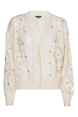 NATURAL EMBROIDERED FLORAL DETAIL TULLE CARDIGAN