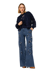 NAVY FLORAL DETAIL FINE KNIT SWEATER
