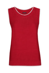 DARK RED SLEEVELESS TWO TONE SWEATER