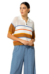 SAFFRON AIRY KNITTED POLO SWEATER