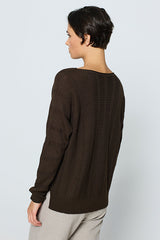 BROWN TEXTURED BOATNECK SWEATER