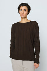 BROWN TEXTURED BOATNECK SWEATER