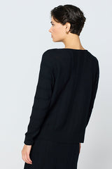 BLACK TEXTURED BOATNECK SWEATER