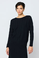 BLACK TEXTURED BOATNECK SWEATER