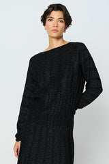 BLACK VERTICAL LINKS BOATNECK SWEATER