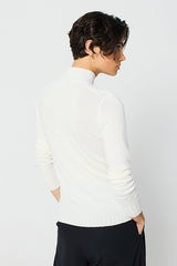 ECRU WIDE RIBBING HIGH NECK SWEATER