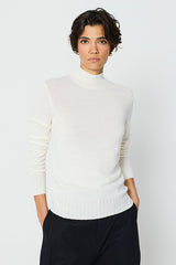 ECRU WIDE RIBBING HIGH NECK SWEATER